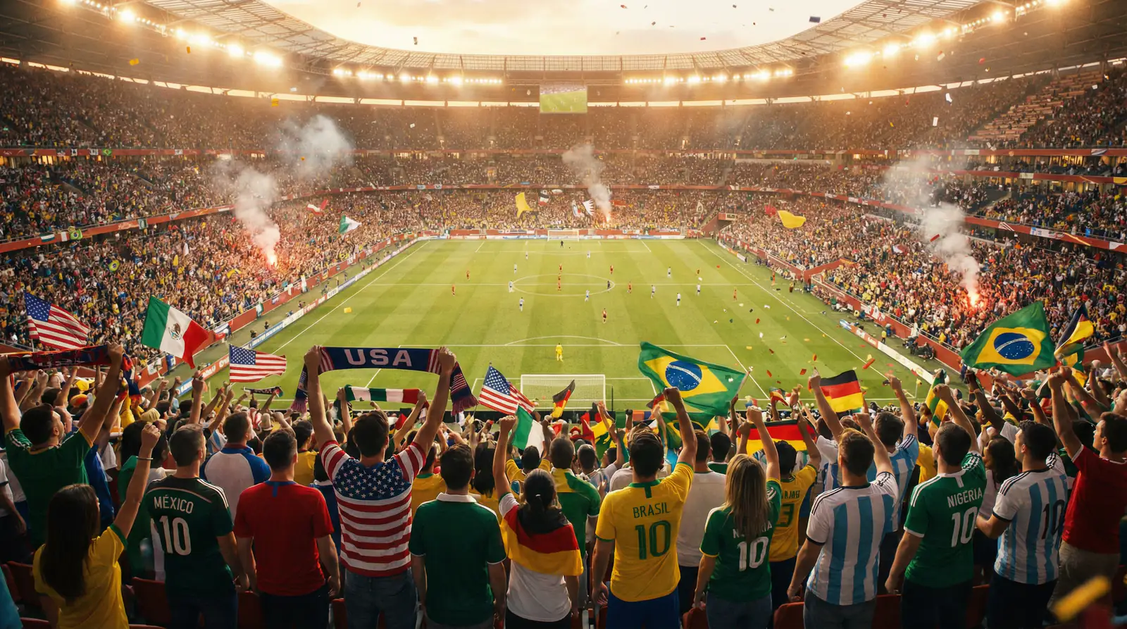 Supporters dans un stade américain suivant un match de football lors de la Coupe du Monde
