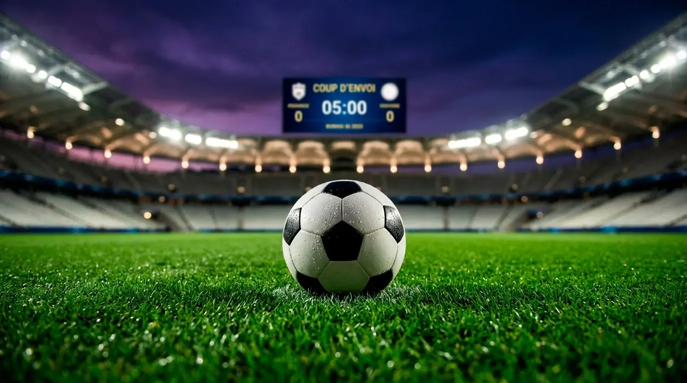 Ballon de la Coupe du Monde 2026 sur une pelouse de stade illuminée avant le coup d'envoi